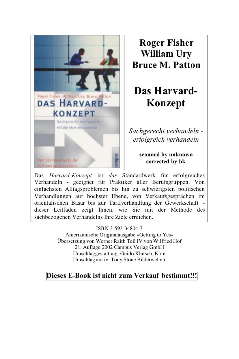 Das Harvard-Konzept- Sachgerecht verhandeln-erfolgreich verhandeln