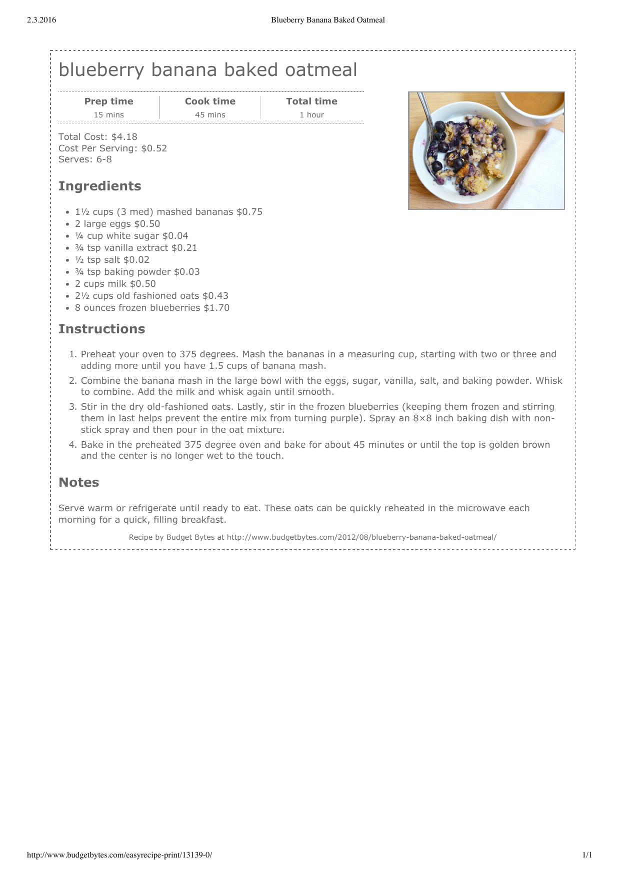 Blueberry Banana Baked Oatmeal